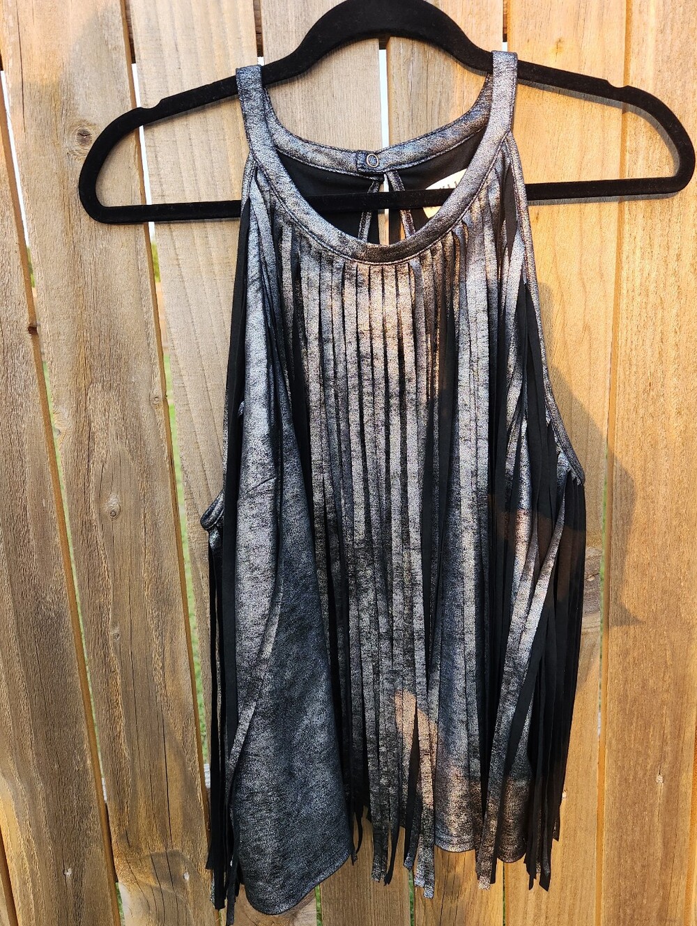 NWOT Idyllwind Women's Prescott Foiled Faux Suede Fringe Tank